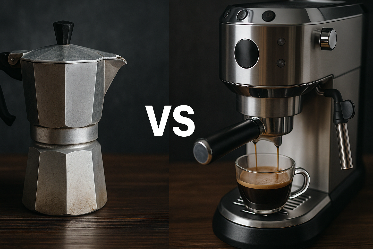 Percolator vs espressoapparaat vergelijking - Italiaanse percolator naast moderne espressomachine