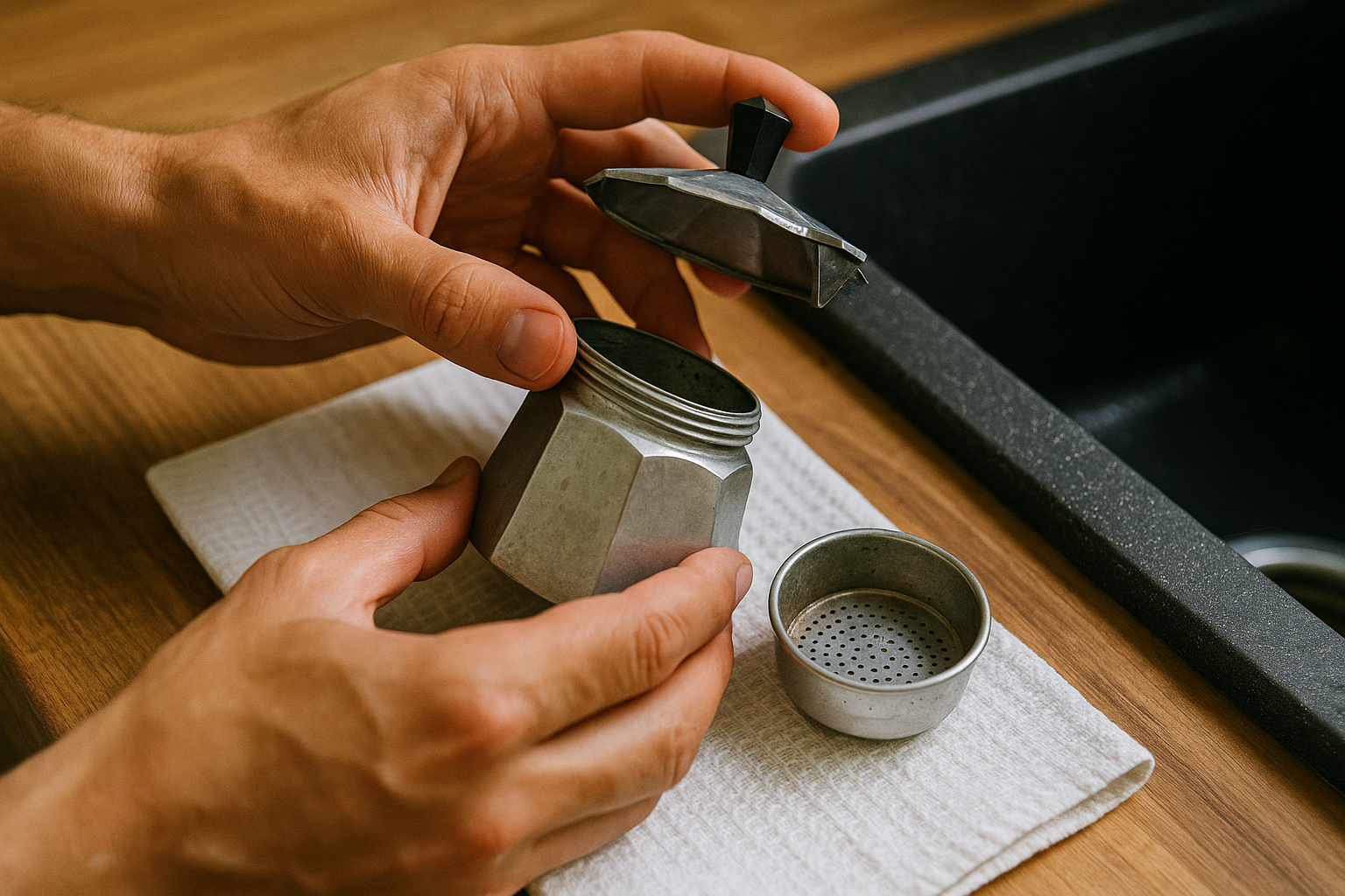 Dagelijkse percolator reiniging stap voor stap - onderdelen spoelen