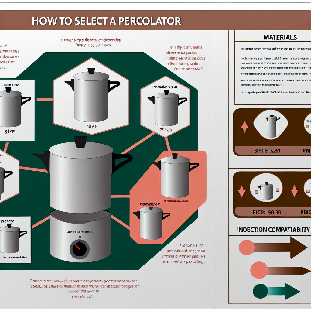 Percolator keuze criteria infographic - maten, materialen, prijzen en compatibiliteit